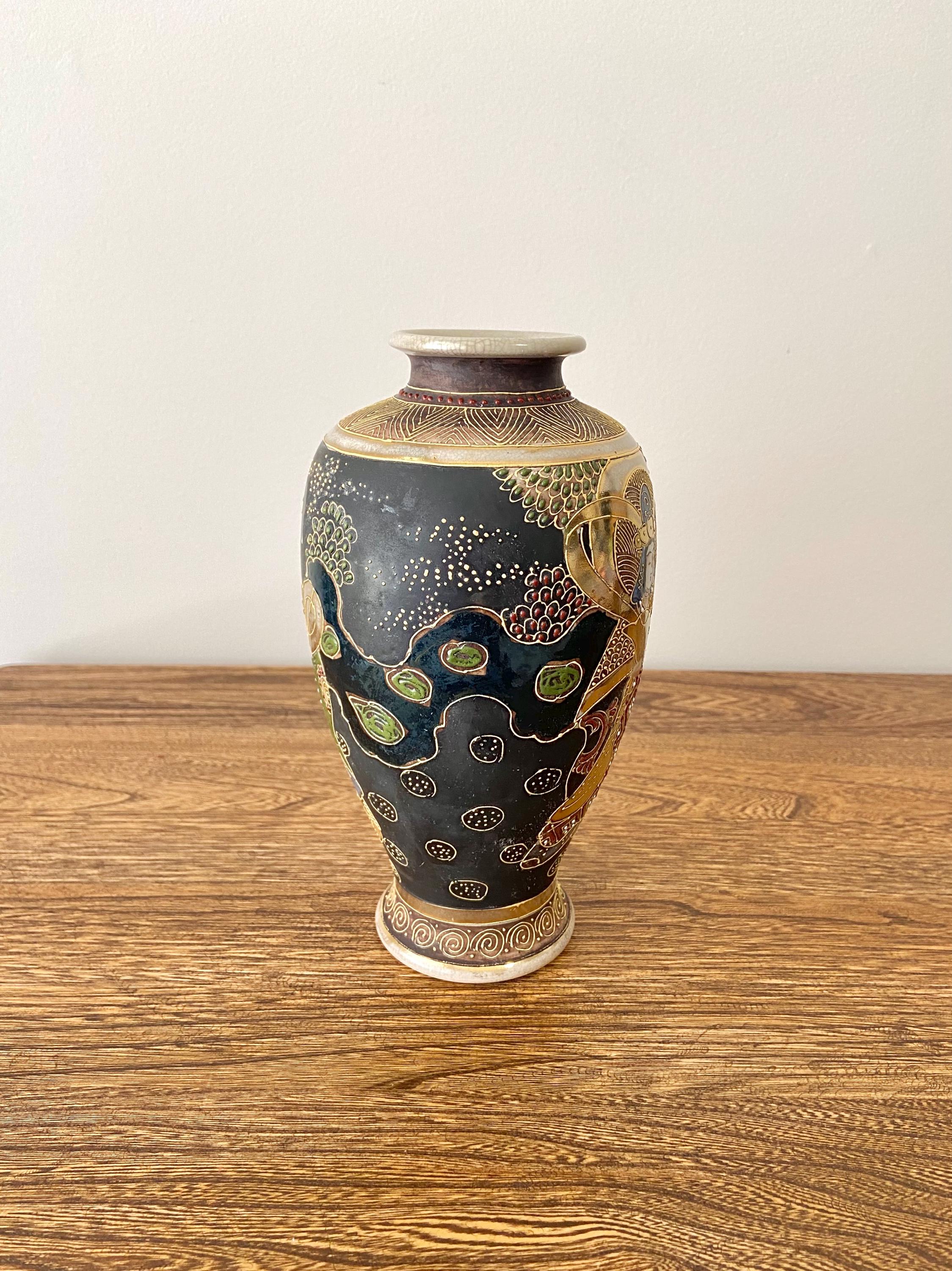 15-1 秀山 ミニチュア 花瓶6点 アンティークな日本製薩摩盛上花瓶（明治