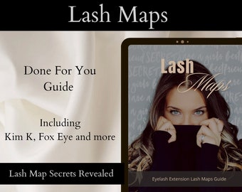 Extension de cils Lash Maps, Guide de cartographie, carte des cils, Ebook, Téléchargeable, Wet look, Kim K, Oeil de poupée, Oeil de chat, style oeil de renard