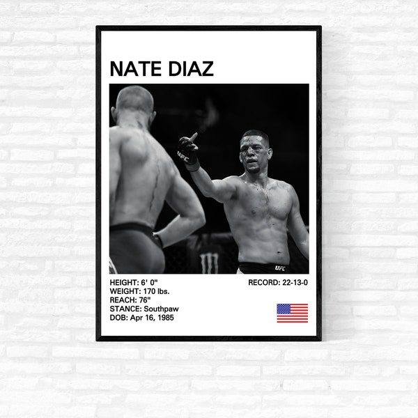 Nate Diaz Poster, Nate Diaz Print, Diaz Brothers, MMA Print