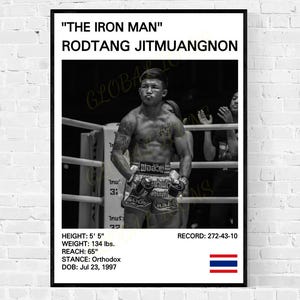 Póster de Rodtang, impresión de Rodtang Jitmuangnon, pósteres de muay thai, regalos de muay thai, Iron Man