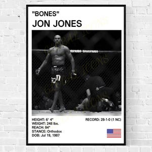 Póster de Jon Jones, impresión de Jon Bones Jones, MMA Jon Jones, cueva del hombre, regalo para él