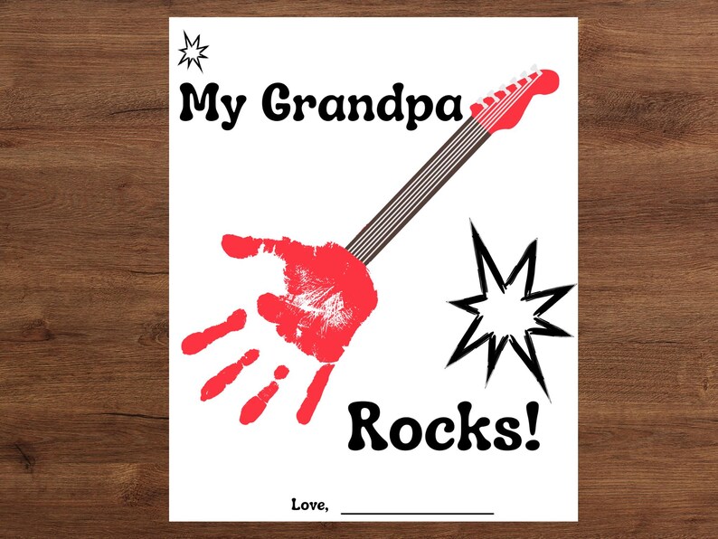 Father’s Day Handprint Craft Printable, My Grandpa Rocks Guitar Art ...