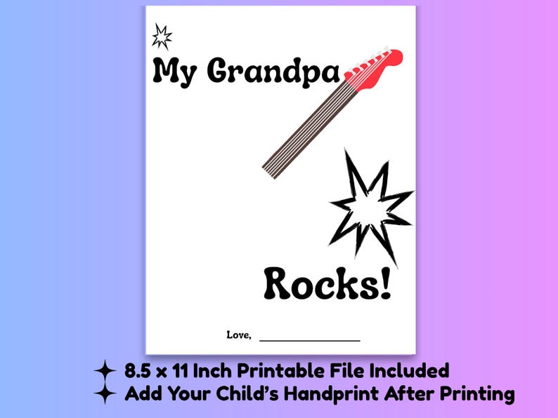 Father’s Day Handprint Craft Printable, My Grandpa Rocks Guitar Art ...