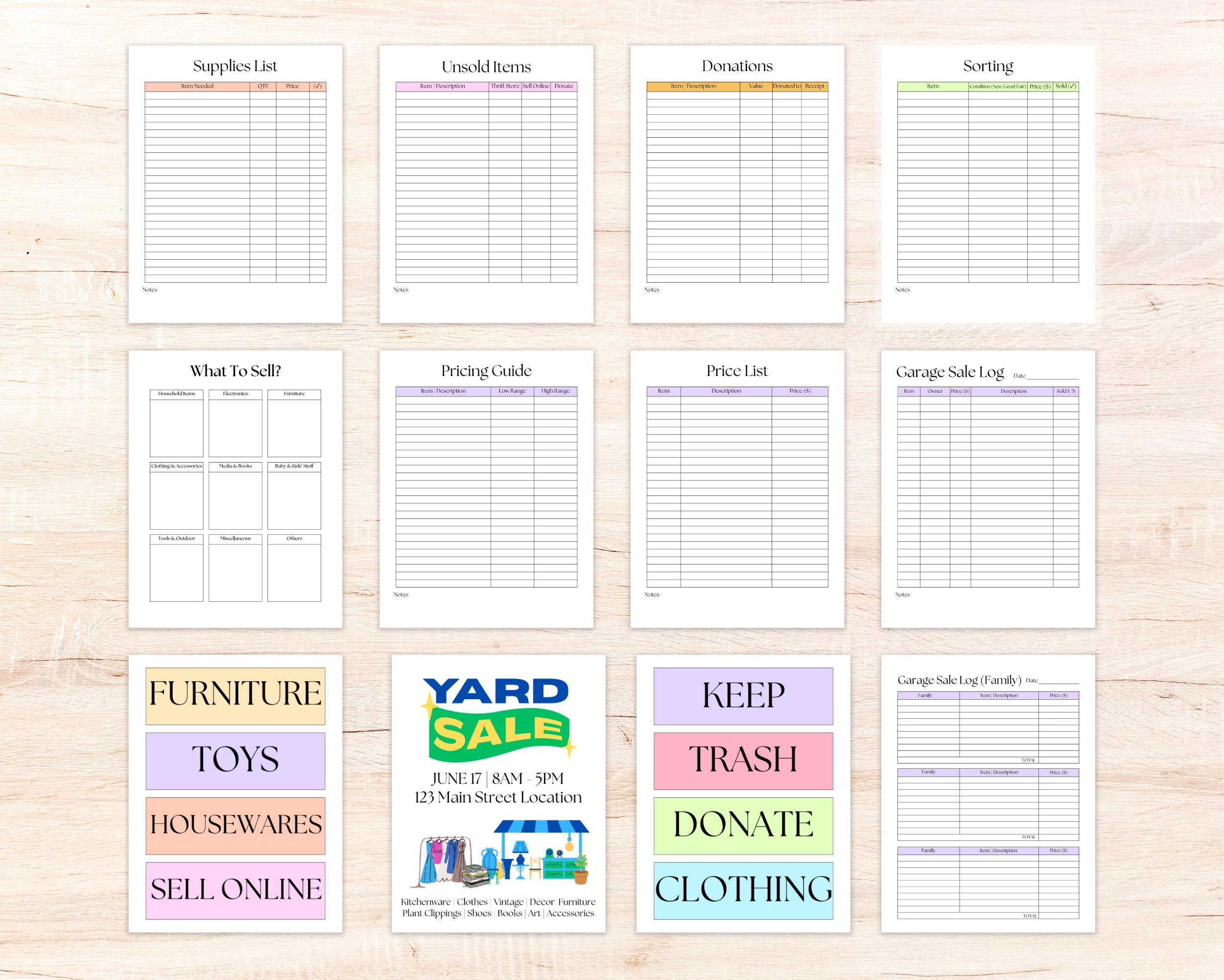 yard sale inventory template Images High Quality Grahic Garage Sale Planner Printable Bundle | 11-page Yard Sale Organizer ...