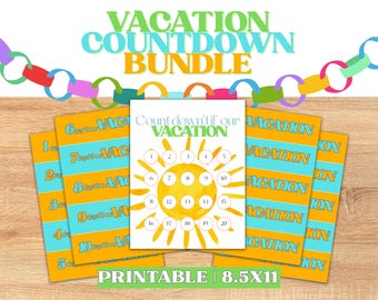 Vacation Countdown Printable Bundle | 20 Day Countdown Tracker & Countdown Chain | Family Vacation Planner | Kids Vacation Activity