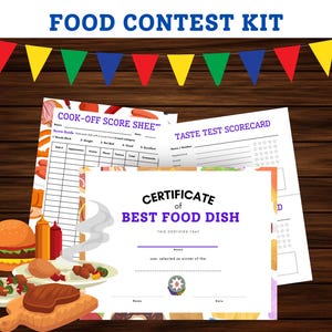 Druckbares Food Contest Kit - Koch-Abstimmungszettel, Scorecards & Zertifikate - Potluck Partyspiel - Sofortiger Download PDF