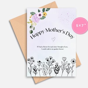 Nachdenkliches Muttertagsgeschenk: Sentimentale Druckbare Blumenkarte mit Herz Back Design