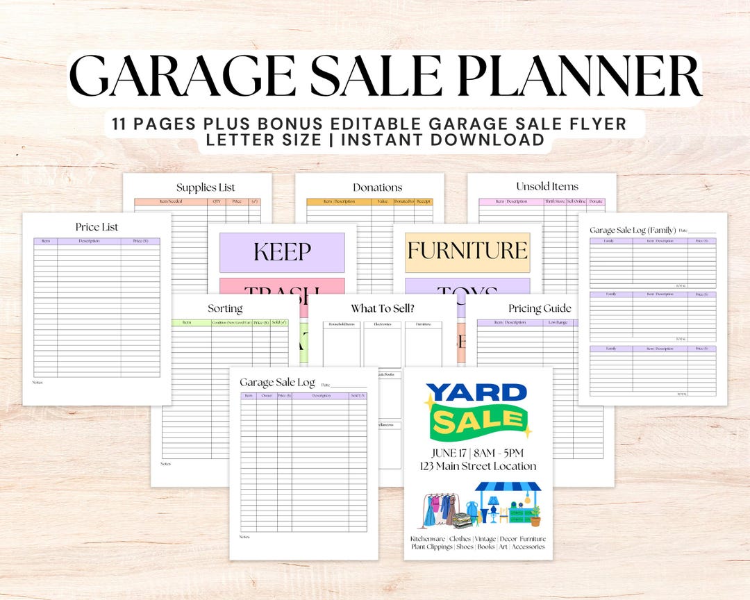 Garage Sale Planner Printable Bundle | 11-page Yard Sale Organizer ...