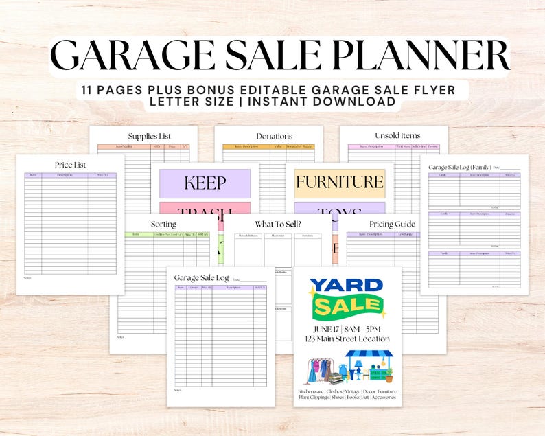 Garage Sale Planner Printable Bundle | 11-page Yard Sale Organizer ...