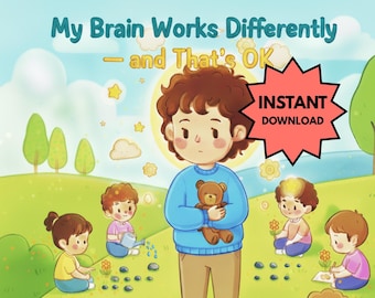 Libro electrónico para niños, Libro infantil, Libro de cuentos para niños, Libro para dormir, Descarga digital, Libro electrónico en PDF, Una historia sobre autismo y TDAH