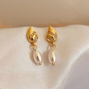 CZ Diamant Perle Tropfen Ohrringe: 18K Gold Sterling Silber Ohrstecker