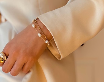 2SET【TATIANA】Pearl and Color Cubic jewel Bracelet☆追跡付 Tahitian Circle Pearls and Gold Bracelet by Tamsen Z by Ann