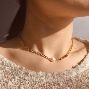 IVY Necklace| Natural Pearl Choker Necklace| Real Pearl Gold Necklace| Gold Chain Necklace| Freshwater Pearl Necklace| Waterproof Necklace