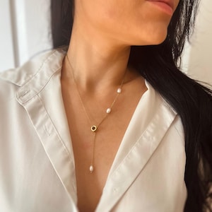 ZOE Necklace| Natural Pearl Lariat Necklace| Pearl Y Necklace| Freshwater Pearl Necklace| Pearl Drop Necklace| Everyday wear Pearl Necklace
