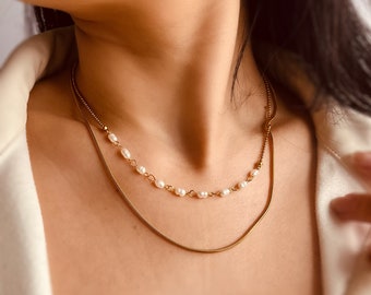 MEL Necklace| Layered Pearl Necklace| Dainty Freshwater Pearl Necklace| Multiple Pearl Necklace| Double Layer Pearl Necklace| Gift for Her