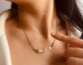 Baroque Pearl Necklace: 18K Gold Plated Stainless Steel, Adjustable