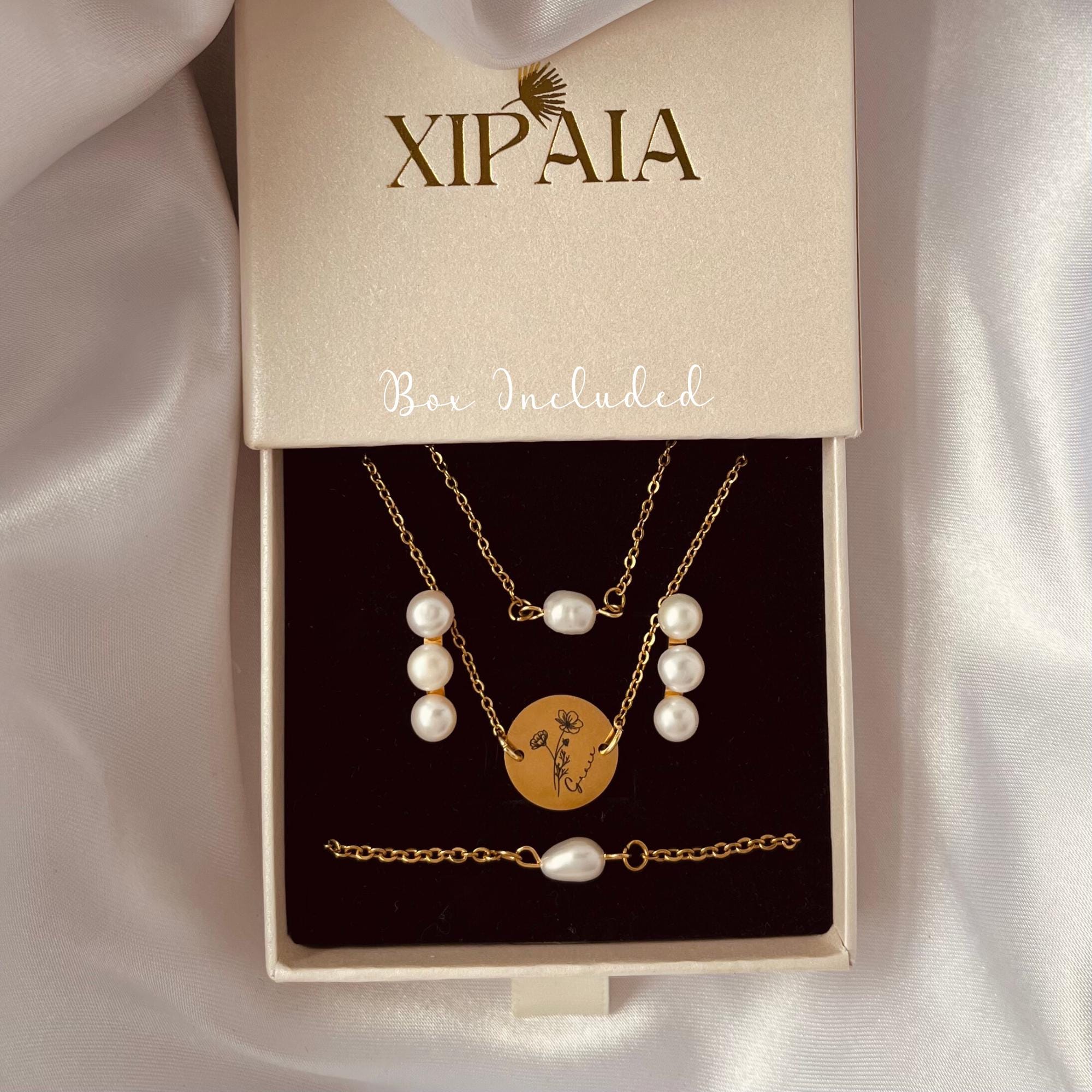 GRACE Necklace Set| Birth Flower Necklace| Engraved Name
