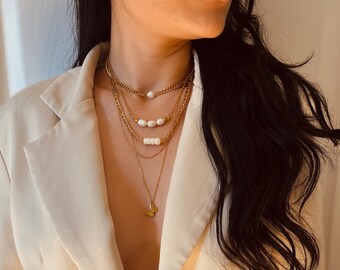 Layered Baroque Pearl Necklace Set: 18K Gold Stainless Steel