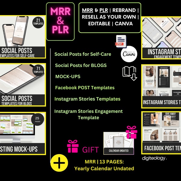 PLR-MRR Social Posts Done for You Resell Rights Digital Products, Canva Bundle Passive Income Private Label Rights & Master Resell Rights