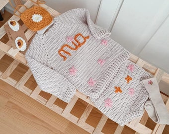 Personalized Newborn and toddler sweater and pants set, baby girl gift, baby boy gift, Pascalya boy, pascalya girl