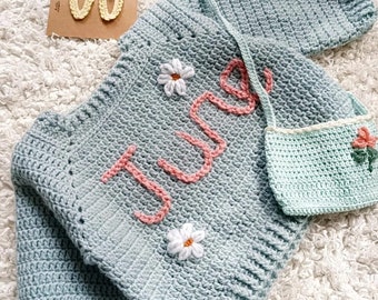 Handmade Girl's Sweater, Hair clip, Bag, Embroidered sock set,Custome Baby Set ,Baby Girls Sweate, Birthday Gift For Baby Girls,Personalized