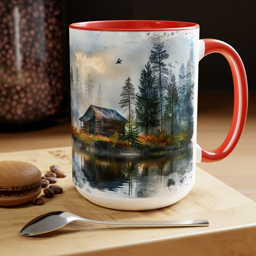 Cabin on a Lake by Unfilteredmugz Two-tone Coffee Mugs, 15oz - Etsy