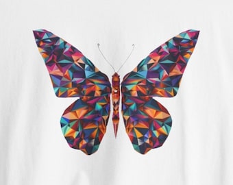 Butterfly T-Shirt, Colorful Butterfly, Vibrant Butterfly Shirt, Nature Lover, Geometric Shapes, Gifts for Her