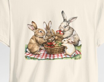 Camiseta de familia de conejos, conejitos y picnics, camiseta para amantes de los conejos, camiseta de conejo linda, camiseta de conejo, camiseta de conejo, regalo para ella, regalo de conejo, camiseta de animal