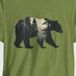 Bear T-Shirt, Forest Shirt, Bear Walking in Forest, Camping Shirt, Bear Silhouette Tee, Cool Nature Shirt, Wilderness, Gift