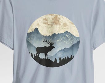 Elch-T-Shirt, Elch-Liebhaber-Shirt, Bergwander-Shirt, Majestätisches Elch-Shirt, Camping-Shirt, Cooles Natur-Shirt, Elch-Abenteuer, Wildnis, Geschenk