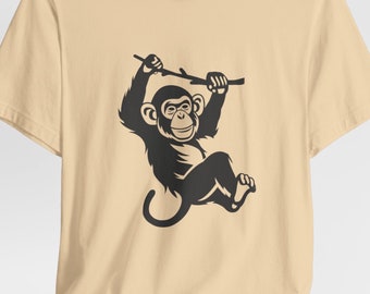Chimp T-shirt | Chimpanzee Swinging From Branch | Monkey Lover Tee | Monkey Shirt | Happy Ape Shirt | Gift