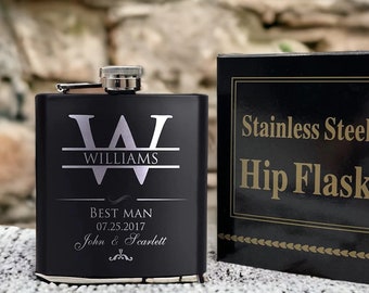 Personalised Engraved Hip Flask Custom 6oz Hipflask Wedding Gift Idea, Fathers Day, Groomsmen Best Man Favours Special Occasion Gift for Him