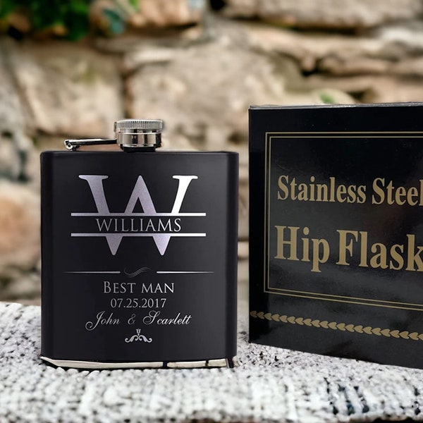 Personalised Engraved Hip Flask Custom 6oz Hipflask Wedding Gift Idea, Fathers Day, Groomsmen Best Man Favours Special Occasion Gift for Him