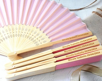 Pink Engraved Personalised Silk Wedding Fans, Bulk Personalised Wedding Bridal Party Favors Special Event Fans Summer Wedding, Rustic Favors