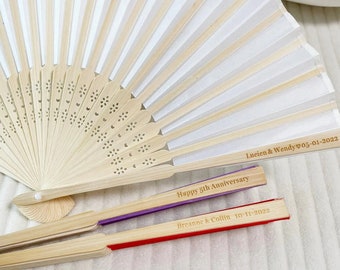 Engraved Personalized Silk Wedding Fans, Bulk Personalised Wedding Bridal Party Favors Special Event Fans ummer Wedding, Rustic Favors