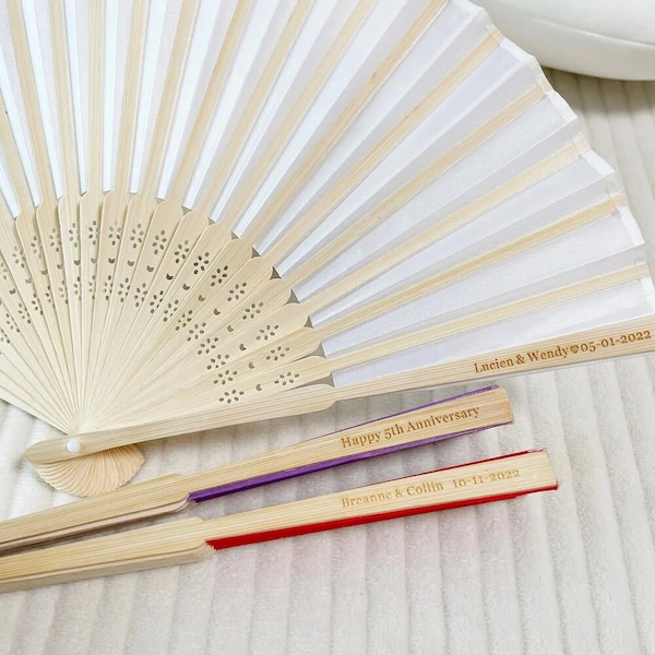 Engraved Personalized Silk Wedding Fans, Bulk Personalised Wedding Bridal Party Favors Special Event Fans ummer Wedding, Rustic Favors