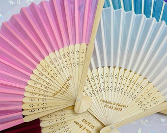 Engraved Centre Personalised Silk Wedding Fans, Bulk Personalised Wedding Bridal Party Favors Special Event Fans Summer Wedding, Rustic