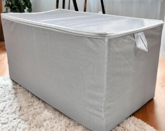 Cloth Storage Box | Linen Fabric, Lined, 1-Piece, Light Gray, Handmade