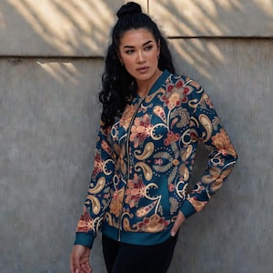 Vintage Paisley Women&#39;s Bomber Jacket, Boho Chic Fashion Jacket