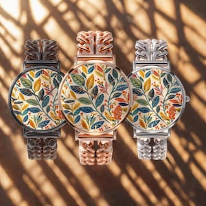 Boho Chic Quartz Watch: Faux Embroidered Floral Stainless Steel Strap