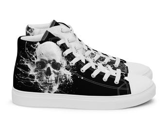 Zapatillas Chuck Taylor de lona de caña alta para hombre con diseño de calavera personalizada, estilo gótico.