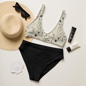 Crescent Moon Recycled High-Waisted Bikini, Women's Cottagecore Swimsuit