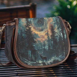 Cottagecore Dark Forest Satchel Purse, Womens Nature Crossbody Flap Saddle Bag