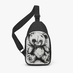 Gothic Bear Sketch Art Dark Animation Crossbody Sling Bag