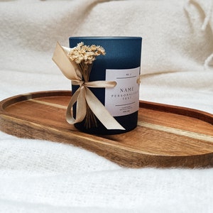 Personalized Scented Soy Wax Candle in Blue Glass with Custom Fragrance, Name and Custom Text or Saying, for Women&#39;s Day Gift