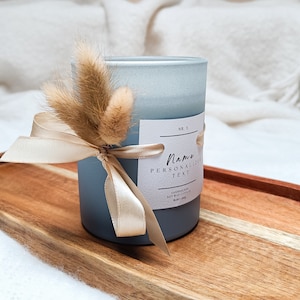 Personalized Scented Soy Wax Candle in Delicate Blue Glass with Custom Fragrance, Name and Custom Text or Saying, Women&#39;s Day Gift