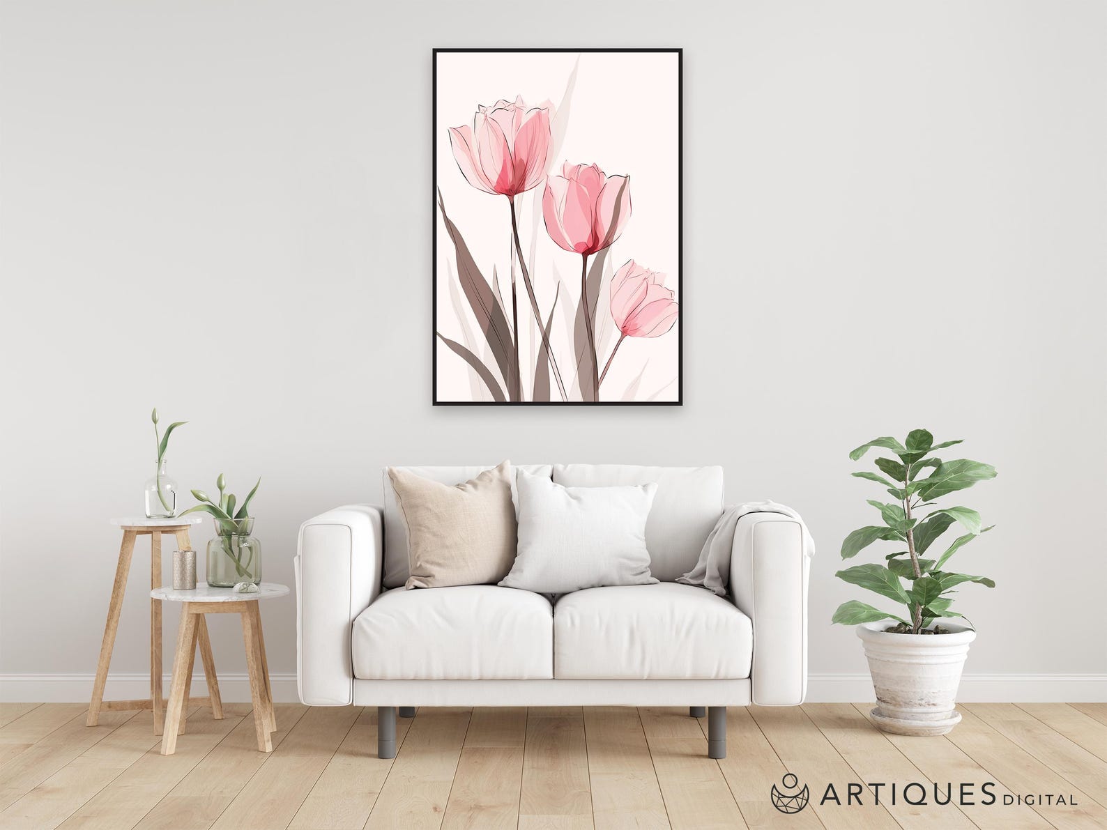 Tulip Line Art Digital Floral Prints Tulip Digital Art Print Printable ...