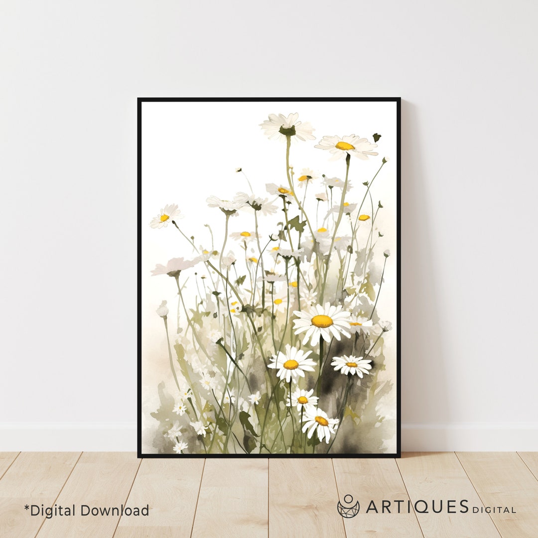 Daisy Watercolor Printable Wall Art Daisy Flower Wall Décor Digital ...