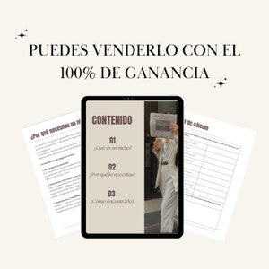 May include: A digital tablet displaying a guide with the title "CONTENIDO" and the text "&iquest;Qu&eacute; es un nicho?", "&iquest;Por qu&eacute; lo necesitas?", and "&iquest;C&oacute;mo encontrarlo?" The tablet is on a white surface with a white background.