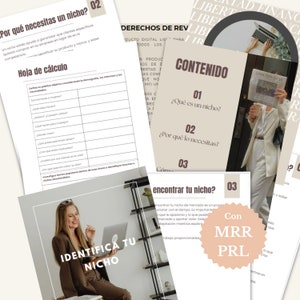 May include: A pink and white graphic with the text "Identifica tu nicho" (Identify your niche) and "Con MRR PRL" (With MRR PRL). The graphic also includes the text "Por qu&eacute; necesitas un nicho?" (Why do you need a niche?) and "&iquest;Qu&eacute; es un nicho?" (What is a niche?).